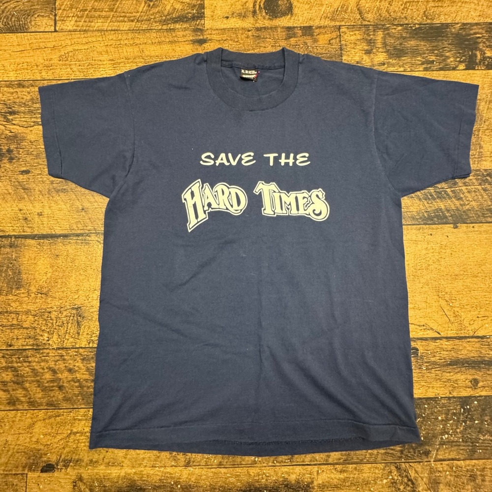 Vintage Screen Stars Best Save The Hard Times T Shirt XL Navy Blue USA‎ Made